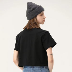 เสื้อยืดครอปแฟชั่นผู้หญิง OEM 210gsm สีดำ ผ้าฝ้าย สตรีทแวร์ สำหรับงานพิมพ์ - Product Image 3