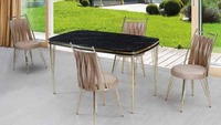 Ensemble de table à manger extensible moderne avec 6 chaises, plateau en verre trempé et pieds en métal - Meubles de salle à manger écologiques et imperméables