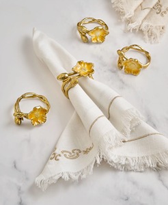 Servilleteros de Metal Dorado de Lujo para Bodas con Detalles Realistas de Pétalos y Enredaderas, Elegantes Anillos para Servilletas con Flores Doradas - Product Image 5