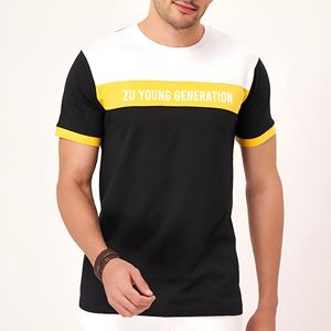 Camiseta informal de algodón con bloques de color para hombre, camiseta de manga corta con estampado gráfico, estilo urbano de moda para verano. - Product Image 1
