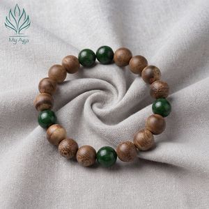 Pulsera de cuentas de madera de agar premium, estilo unisex, regalo, AL-SG.02.10.005, 14 cuentas de madera de agar natural, 5 cuentas de coral verde de 10 mm - Product Image 1