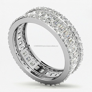 Women's 925 <b>Sterling</b> <b>Silver</b> Rhodium Plated Moissanite Full <b>Eternity</b> Band <b>Ring</b> Emerald Cut Pave Setting Luxury Wedding Jewelry - Product Image 5