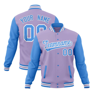 Blouson de baseball universitaire tendance pour homme, violet clair et bleu poudré, sportif, entièrement zippé, imperméable et coupe-vent - Product Image 2