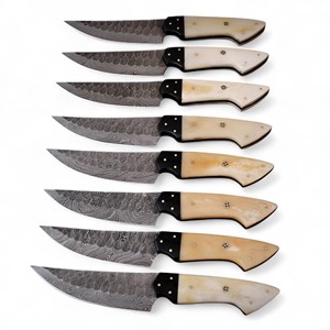 Cuchillo de carne ergonómico de acero de Damasco 15N20, forjado, con mango de hueso de camello, hoja de 4.5 pulgadas, diseño moderno para cocina y exteriores - Product Image 1