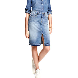 Women Knee Length Washed Blue Jeans Denim Skirts - Product Image 1