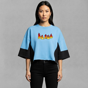 Camiseta de Manga Corta con Cuello Redondo para Mujer, 100% Algodón, de Alta Calidad, Personalizable con Logotipo, Corte Regular, Informal, de Verano, con Apliques de Dos Tonos - Product Image 1