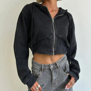 Sweats à capuche d'hiver en molleton de coton délavé à l'acide avec fermeture à glissière pour femmes Panneaux au design personnalisé - Product Image 5