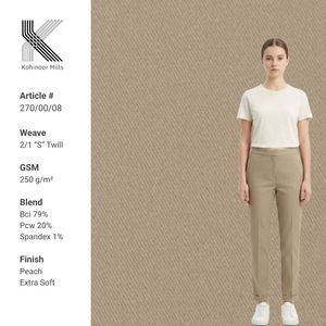 Tela de Algodón y Elastano al por Mayor, 325 GSM, Sarga 3/1, Material Resistente y Elástico para Pantalones Chino, Proveedor OEM - Product Image 1