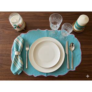 Salvamantel Premium 100% Lino con Borde Festoneado |   Mantel Decorativo Lavable para Mesa de Comedor con Borde en Contraste para Hogar, Hotel y Restaurante - Product Image 1