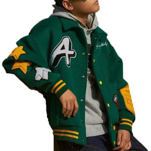Veste de baseball personnalisée de haute qualité en chenille verte vintage, coupe-vent, écologique, pour hommes, style hip-hop - Product Image 2