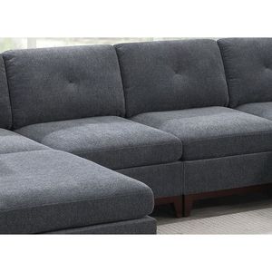 Sedia Modulare Senza Braccioli in Tessuto Chenille Grigio con Comodo Cuscino per Soggiorno - Product Image 4