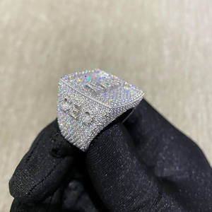 925 Sterling <b>Silver</b> Rhodium Plated Round Cut Moissanite Cluster Engagement Wedding <b>Ring</b> <b>Men</b> Hip Hop Style Gifts Iced Jewelry - Product Image 2