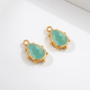 Natural Aqua Chalcedony <b>Gold</b> Beaded Teardrop <b>Pendant</b> Faceted Gemstone Charms for DIY Necklace Jewelry Making Supplies - Product Image 1