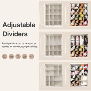 Boîte à chaussures pliable avec séparateurs réglables et couvercle transparent, organisateur de rangement pour baskets gain de place avec poignées renforcées - Product Image 2