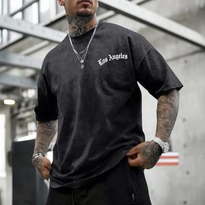 T-shirt graphique oversize pour homme, style streetwear vintage Los Angeles, délavé à l'acide, coupe ample, en coton décontracté - Product Image 3