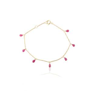 18K Gold Pear <b>Ruby</b> Charm <b>Bracelet</b>-Minimalist Stackable Fine Jewelry - Product Image 4
