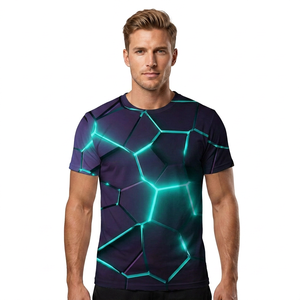 Men's <b>Geometric</b> Pattern Short Sleeve T-<b>Shirt</b> O-Neck Slim Fit Breathable Knitted Polyester Casual Style - Product Image 4
