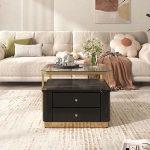 Modern 2-Piece <b>Nesting</b> <b>Coffee</b> <b>Table</b> <b>Set</b> with Drawers 27.6\" Electroplated Gold Legs - Product Image 2