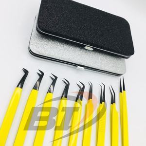 Pinzas de pestañas de acero inoxidable con revestimiento amarillo neón puntiagudas profesionales Pinzas de extensión de pestañas sostenibles Etiqueta privada negra - Product Image 2