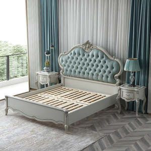 <span class=keywords><strong>Lit</strong></span> king size <span class=keywords><strong>de</strong></span> <span class=keywords><strong>style</strong></span> français avec tête <span class=keywords><strong>de</strong></span> <span class=keywords><strong>lit</strong></span> en cuir bleu tufté et cadre en bois sculpté, ensemble <span class=keywords><strong>de</strong></span> meubles <span class=keywords><strong>de</strong></span> chambre à coucher élégants - Product Image 3