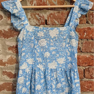 Robe longue vintage indienne en coton, robe brodée à fleurs imprimée à la main avec col carré, longueur maxi pour l'été - Product Image 1