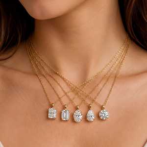 Collier pendentif en or massif 14 carats avec diamant de laboratoire taille princesse, ronde, poire, ovale, marquise, couleur E, clarté VVS - Product Image 3