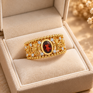 <b>Garnet</b> 925 Sterling <b>Silver</b> <b>Ring</b> - Oval Bezel Stone with Floral Filigree - Product Image 6