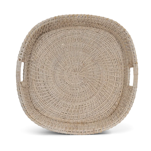 Plateau décoratif rond en rotin luxueux avec poignées, style bohème, travail artisanal, en promotion - Product Image 4