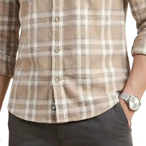 Camisa de Franela a Cuadros Beige y Blanca para Hombre, Manga Larga, con Botones, Informal, de Tela Suave Cepillada, Transpirable, para Uso en Exteriores - Product Image 5