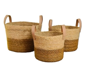 Panier de rangement artisanal 100% en jonc de mer naturel avec poignée en cuir, panier de haute qualité, écologique et naturel pour la décoration intérieure - Product Image 1