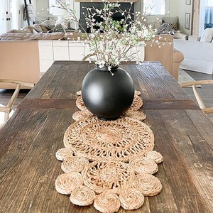 Chemin de table en jute fait main en gros |   Décoration de salle à manger rustique brun naturel - Product Image 3