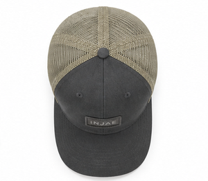 Casquette de golf trucker personnalisée avec logo tissé, maille beige de haute qualité, profil moyen, 6 panneaux, visière incurvée, vente en gros - Product Image 3