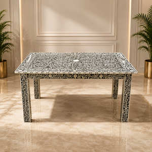 Table à manger rectangulaire en bois noire à motifs floraux, mobilier traditionnel pour la salle à manger à domicile - Product Image 1