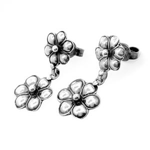 Boucles d'oreilles pendantes élégantes à double fleur, fabriquées à la main, en argent sterling 925 plaqué oxyde, motif floral, Silver Mountain SKU7643 - Product Image 2