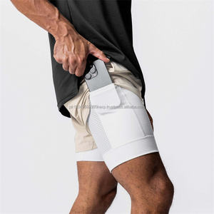 Short de course pour hommes Deux couches Logo personnalisé Short de sport moulant en polyester à séchage rapide Respirant Short de sport multicolore - Product Image 2