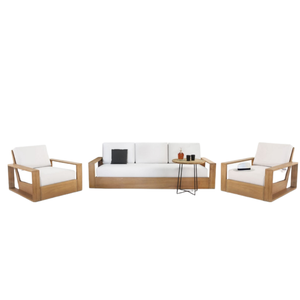 Chaise longue d'extérieur moderne en teck massif, profil bas, accoudoir plat, coussin blanc, personnalisation OEM disponible. - Product Image 2