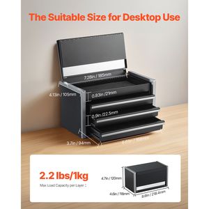 Heavy Duty 8.6 Inch Portable <b>Metal</b> <b>Tool</b> <b>Box</b> with 3 Drawers Small <b>Tool</b> Chest Liners & PP Feet Pads Small <b>Metal</b> <b>Tool</b> Cabinets - Product Image 2
