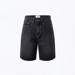 Shorts en jean pour homme, coupe droite, délavé foncé, taille mi-haute, style décontracté d'été, 100% coton tissé - Product Image 1