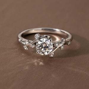 Anillo de Compromiso Personalizado de Oro 10K 14K 18K con Moissanita Natural, Diseño Floral, VVS, Brillante, para Aniversario, Fabricante ODM - Product Image 1