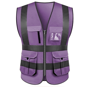 Chaleco de Seguridad Reflectante de Alta Visibilidad Unisex, Ropa de Trabajo de Poliéster Color Borgoña con Bolsillos y Cierre de Cremallera - Product Image 2