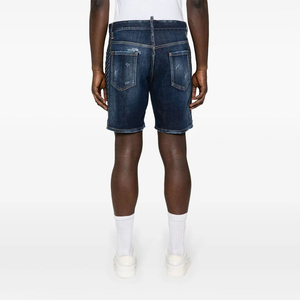 Shorts de mezclilla de algodón lavado oscuro, estilo vintage, holgados y desgastados, personalizados, para hombre, moda urbana de verano - Product Image 4
