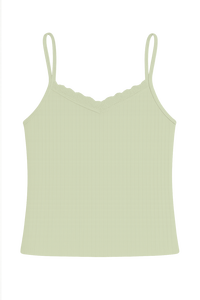 Débardeur côtelé en tricot pour femme à fines bretelles, avec bordure en dentelle délicate et volants, style doux, en coton, simple, élégant, décontracté, été, vente en gros - Product Image 2