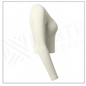 Haut court côtelé à col carré et manches longues North Approach pour femme, vêtement de yoga respirant en mélange de coton et élasthanne, couleur unie, taille L - Product Image 4