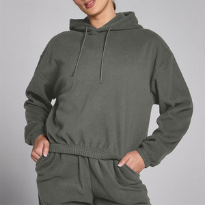 Sweat-shirt à capuche surdimensionné en coton épais de qualité supérieure pour femme, épaules tombantes, manches longues, personnalisable, idéal pour l'hiver - Product Image 1