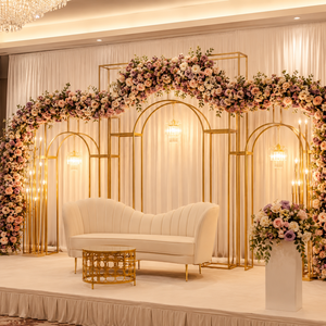 Arche de mariage de luxe en métal doré, support de décoration florale pour scène, événements et cérémonies, idéal pour réceptions - Product Image 3