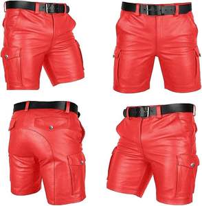 Quality Clothes Men's Custom Solid Casual Style Zipper Fly Soft <b>Knee</b>-Length Leather Shorts with <b>Patch</b> - Product Image 5