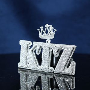 Hip Hop Jewelry Iced Out Moissanite Crown King Bail 925 Sterling Silver Gold Plated Letter Pendant for Men's - Product Image 5