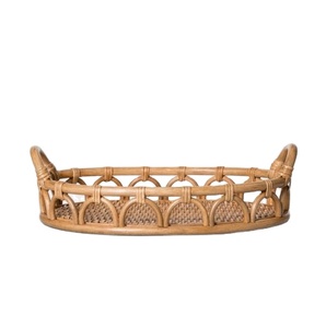 Luxury Modern Design Handcrafted Natural Rattan Serving <b>Tray</b> With MOP Inlay <b>Round</b> <b>Trays</b> For <b>Table</b> Decorative Wholesaler India - Product Image 5