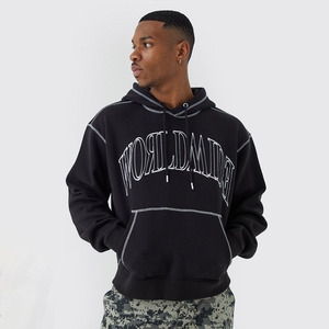Custom Embroidery Zipper-Up Drop Shoulder Hoodies Contrast <b>Stitching</b> Oversized Thick Heavy Thermal Eco-Friendly Puff Printed Men - Product Image 1