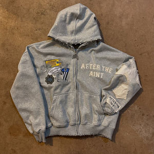 Custom Manufacturers 500 Gsm Heavy Weight Thick Fabric Cut And Sew Zipper Vintage Embroidery Patch <b>Men</b> Acid Wash Zip Up <b>Hoodie</b> - Product Image 5